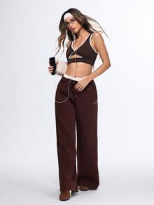 Dewbera Dewbera Reggiseno sportivo e abbigliamento da yoga minimalista con colori a contrasto per uso quotidiano da donna - Castano - Visualizzare 7