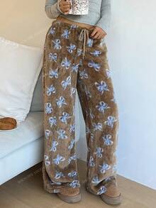 Aloruh Damen Schleifendekor Tunnelzug Taille Flauschige Weite Bein Loose Hose - Rot - Übersicht 6