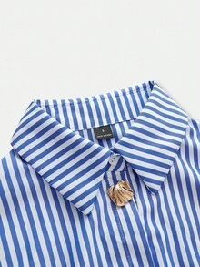 Maija 女士休闲条纹长袖衬衫，适合外出、通勤或日常社交场合。舒适百搭，毕业季女士休闲衬衫之选。 - 藍色 - 查看 10