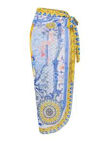 Swim Oasis 女士图腾印花性感加垫钢圈交叉露背三件套比基尼套装，春夏款 - 彩色 - 查看 5