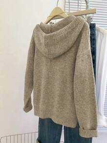 SHEIN Franclia 女士休闲宽松连帽长袖基础款灰色针织套头毛衣，秋冬季 - 駝色 - 查看 2