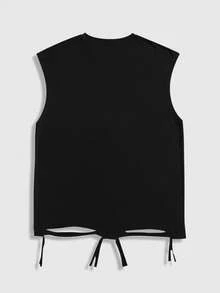 ROMWE MEN Street Life Ice Hockey Graphic Sleeveless Crew Neck T-Shirt Top With Distressed Design For Men - Black - View 2