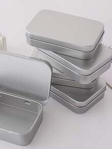 Madebyblanc 3个银色金属空心矩形铰链锡罐 - 贴纸迷你便携盒，小型收纳盒，迷你铁艺折叠盒，用于存放图钉、珠宝DIY、礼品、珠宝、药丸、糖果、火柴、肥皂、缝纫用品。返校、户外旅行用品、家居整理收纳，圣诞节必备礼物 - 銀色 - 查看 4