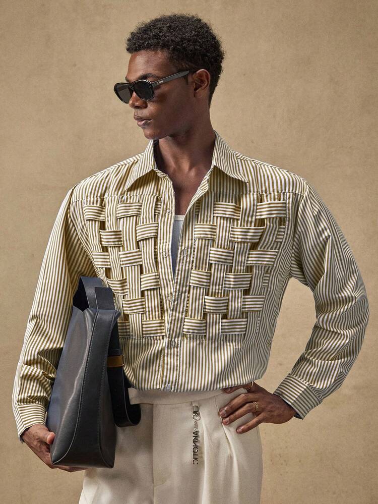 Men's Long Sleeve Single-Breasted Casual Striped Shirt