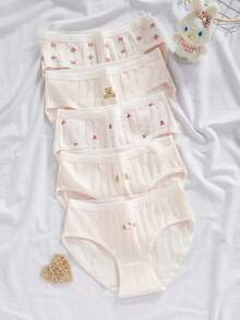 Tween Girls Underwear 5-Pack Set - Pink Cute Print Underwear 5-Piece Set Cute Print Design Pink Sweet Color Breathable Comfortable Tween Girl Underwear 5-Pack Combo Social Media Style Sweet 2026 New Year Holiday Essential Autumn Winter Tween Girls Cute Print Underwear 5-Pack - Multicolor - View 5