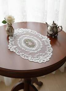 Cirelle 1pc Oval Shaped Lace Hollow Floral Placemat For Home Kitchen - 1 Item - View 9