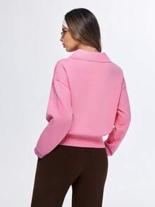 Eassivo Eassivo Regular Fit Long Sleeve Knit Sweater With Collar - Pink - View 2