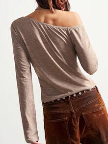 Bohemela BOHO Asymmetric Collar Solid Color Knit Long Sleeve T-Shirt For Women, Suitable For Winter, Christmas, New Year Party