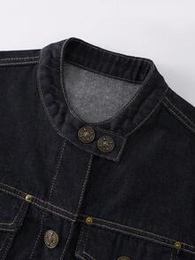 GlowEve Women's Casual Front Button Flap Pocket Denim Jacket, Autumn - Blue - View 6