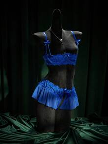 SpicyHot 两件套性感蕾丝内衣套装 - 藍色 - 查看 3