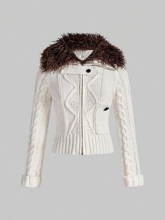 Grunge Punk Vintage Textured Stand Collar Fitted Knit Cardigan