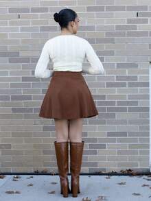 Melissa Matos 纯色灯芯绒喇叭 A 字裙棕色