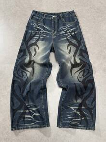 ROMWE MEN Distressed Print Men's Casual Jeans - Blue - View 1