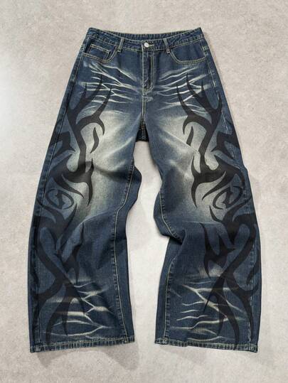 Jeans casuales para hombre con estampado desgastado