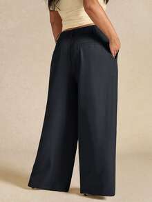 SHEIN BAE 大码女士优雅不对称办公裤，秋冬款 - 深灰色 - 查看 7