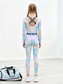 JNSQ Tween-Mädchen Kleidung, Outfit-Sets, Kinder-Sportbekleidung Herbst/Winter, Langärmliges, thermogefüttertes, tailliertes Batik-Top mit passender Yogahose, Set aus 2-teiligem Top mit Lustigem 3M-Reflexlogo und passender Yogahose, geeignet für Herbst/Winter: Alltag, Outdoor-Aktivitäten, Urlaub, Streetwear, Party und Freizeit - Verschiedenfarbig - Übersicht 1