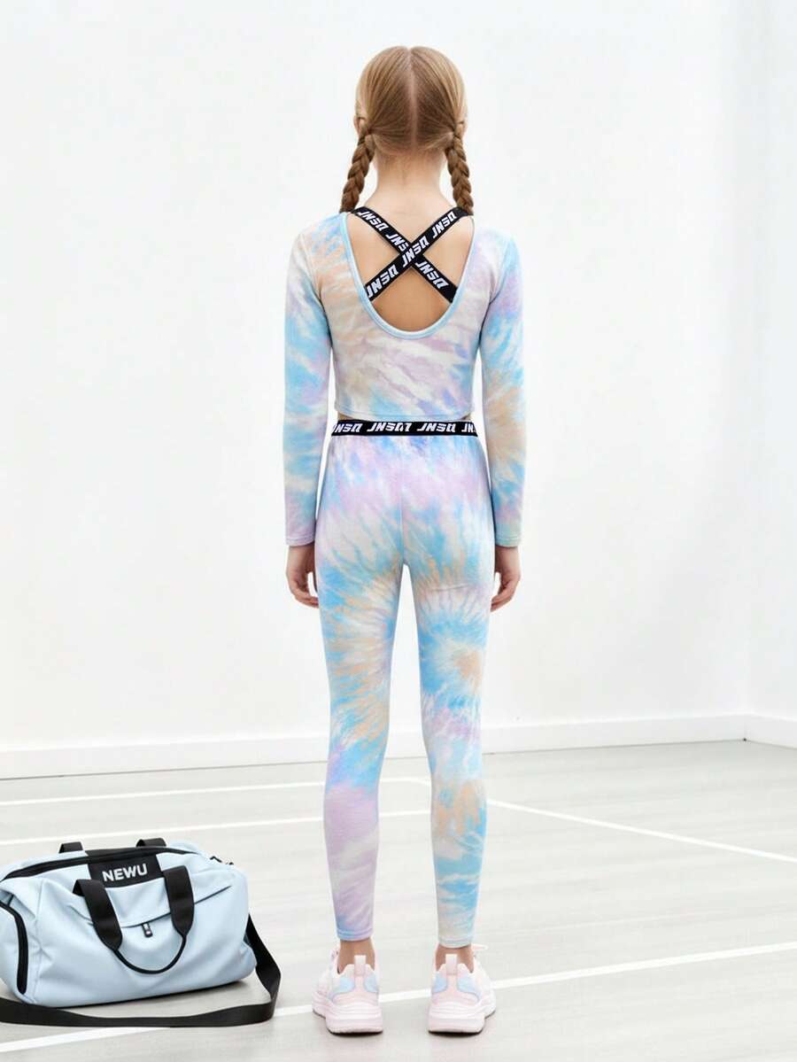JNSQ Tween-Mädchen Kleidung, Outfit-Sets, Kinder-Sportbekleidung Herbst/Winter, Langärmliges, thermogefüttertes, tailliertes Batik-Top mit passender Yogahose, Set aus 2-teiligem Top mit Lustigem 3M-Reflexlogo und passender Yogahose, geeignet für Herbst/Winter: Alltag, Outdoor-Aktivitäten, Urlaub, Streetwear, Party und Freizeit - Verschiedenfarbig - Übersicht 1