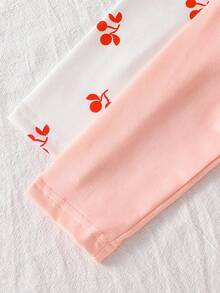 2件套女婴粉色樱桃图案长袖阻燃睡衣 - 藕粉色 - 查看 7