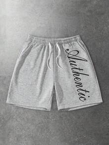 Essentials Quần short cạp rút in chữ thường ngày dành cho nam - Xám - Xem 1
