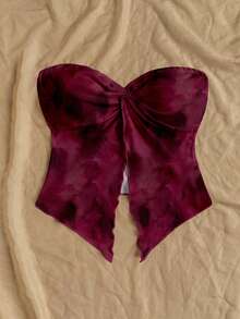 Soleia 女士休闲优雅扭结不对称下摆抹胸上衣，扎染印花，安哥拉红 - 彩色 - 查看 5