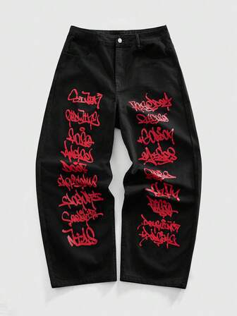 Street Life Men's Street Fashion Letter & Print Jeans