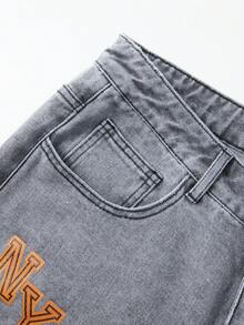 ROMWE MEN Street Life Quần short denim in chữ và số thường ngày cho nam - Xám - Xem 6
