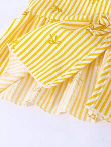 Sparklyn Tween Girl Striped Bow Ruffle Hem Sleeveless Top And Elastic Waist Pants Casual 2-Piece Outfit