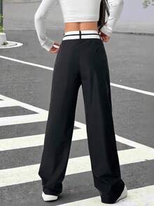 Muchica 春季连衣裙裤装 女士黑色不对称高腰直筒裤 - 黑與白 - 查看 2