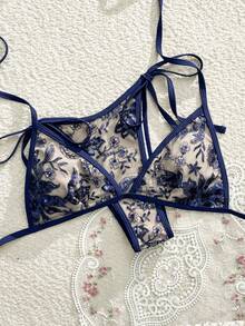 Bonvoyette Bộ bikini hai mảnh màu sâm panh trơn cao cấp thêu sequin lấp lánh, kiểu dáng thời thượng, thích hợp cho các buổi tiệc trà chiều, nâng đỡ tốt, kiểu dáng cắt cao, buộc dây bên hông, dành cho nữ, màu xanh navy, bộ bikini phong cách boho, bikini đính hạt, gợi cảm. - Màu xanh hải quân - Xem 4