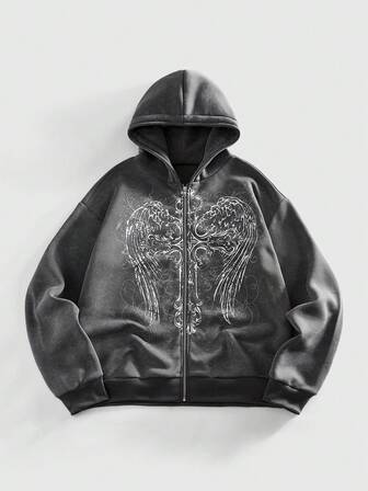 Street Life Felpa con cappuccio da uomo con stampa di ali