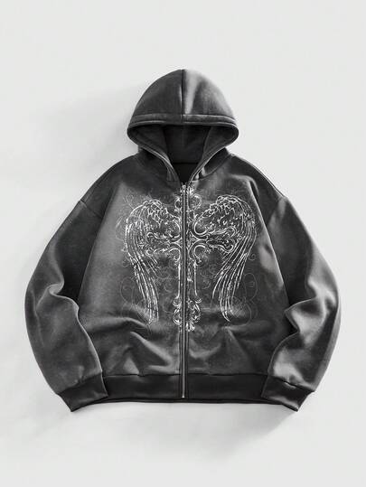 Street Life Sudadera con capucha con estampado de alas para hombre