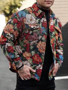 Manfinity LEGND Áo khoác dài tay họa tiết hoa cho nam, áo sơ mi hoa cho nam, áo blazer hoa cho nam, áo sơ mi hoa cho nam, áo khoác mùa hè cho nam, áo sơ mi cài nút cho nam, áo sơ mi hoa nhiều màu cho nam. - màu nâu - Xem 7