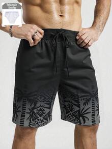 Zalmeno Quần short đi biển họa tiết cây cọ cỡ lớn có dây rút dành cho nam, phong cách Hawaii - Nhiều màu - Xem 1