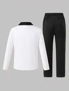 2pcs Boys Gentleman Suit Set White Lapel Slim Fit Blazer Black Pants Elegant Formal Autumn Modest Traditional Wedding Tuxedo For Birthday Performance - Black and White - View 2