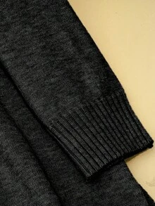 Franclia 女士纯色休闲百搭长袖开衫毛衣 - 黑色 - 查看 4