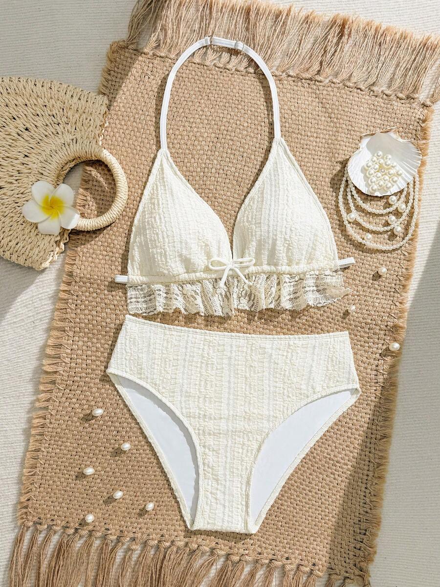 Bộ bikini 2 mảnh dành cho thiếu nữ, bộ sưu tập mới năm 2026, màu mơ và trắng, thời trang, thanh lịch, nữ tính, năng động, dễ thương, thích hợp cho bơi lội, kỳ nghỉ, bãi biển, hồ bơi, chụp ảnh, quà tặng bikini cạp cao, bộ đồ bơi cạp cao, bộ hai mảnh đi nghỉ mát, đồ bơi nơ, đồ bơi vỏ sò, kỳ nghỉ hè, đồ bơi giữ nhiệt, lễ hội Giáng sinh - Màu be - Xem 1