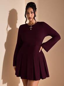 SHEIN BAE Plus Size Women's Clothing, Curvy Clothing, Summer Beach Vacation Clothing, Dating, Going Out, Music Festival, Country Music Festival, Party Gathering, Holiday Clothing, Concert Clothing, Carnival Party Clothing, Festival Clothing, Ins Style Clothing, Khaki Suit Pants, Office Clothing, Commuting Clothing, Work Wear, Long-Sleeved Mini Dress,Birthday Dresses For Women,Sun Dresses For Women