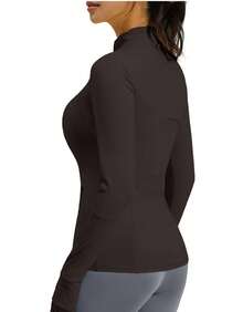 Chaqueta Deportiva de Yoga para Mujer Adelgazante Cuello Alto Ideal para Fitness, Gimnasio o Atuendo Casual Lavable a Máquina - Marrón - Ver 6