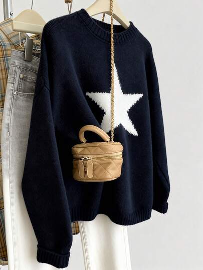 EMERY ROSE Versatile Casual Loose Fit Women Plus Size Crew Neck Long Sleeve Sweater