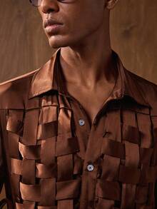 AKNOTIC Men's Deep Orange Versatile Comfortable Loose Fit Casual Shirt, Choice Cowboy 70s Flannel Shirt Brown Rodeo Shirt - Brown - View 2