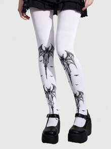 ROMWE Goth 1双哥特风深色格子豹纹印花紧身裤 - 純白色 - 查看 6