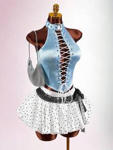 Amplova 低腰浪漫波点蕾丝腰带公主泡泡裙 - 彩色 - 查看 7