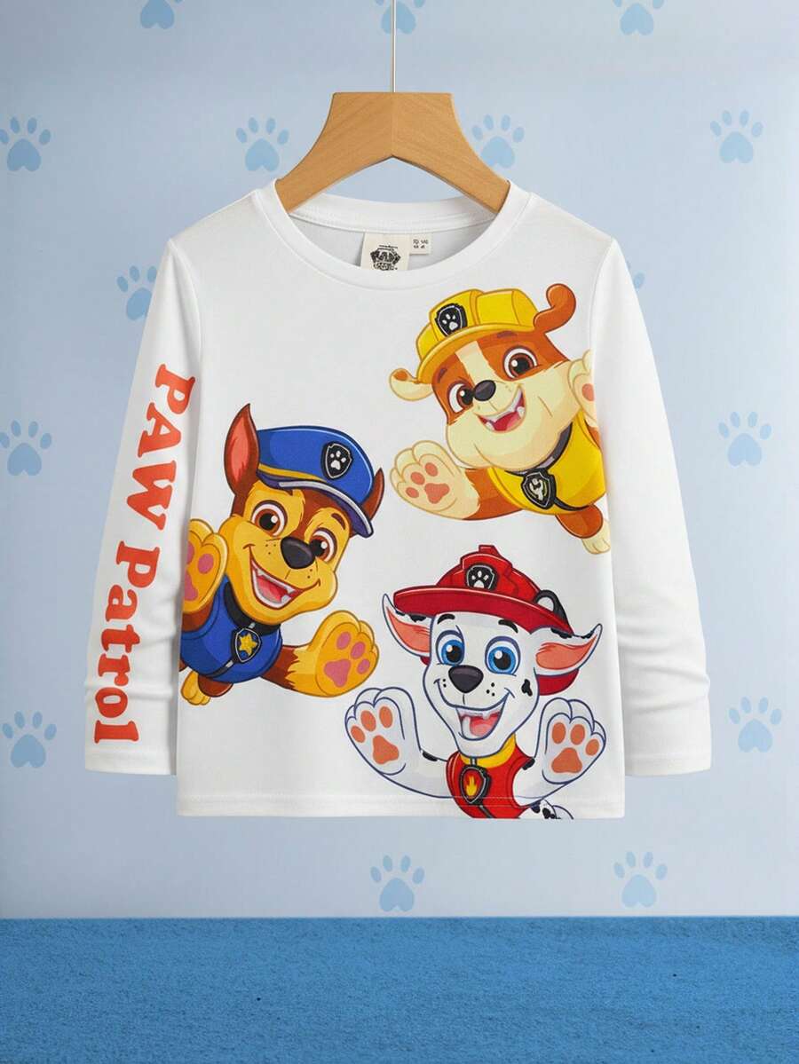 SHEIN | PAW Patrol Young Boy Cute Cartoon Dog Print Crew Neck Long Sleeve Knit T-Shirt