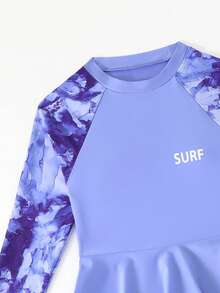 SHEIN Tween Girls Solid Color Long Sleeve Crew Neck Top, Fashionable For Summer Swimwear Girls 3 Piece Swimsuit Long Sleeve Girls Long Sleeve Swimsuit Set Girls Rash Guard Set Long Sleeve Swimsuit With Leggings Girls Modest Swimsuits For Girls Girls Long Sleeve Pants Swimsuits Skirt 2-Pieces Rash Guard Set Sun Protection UV 50+ - Purple - View 5