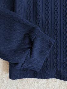 PrepCrw 2 Peças Conjunto de Camisa Polo de Manga Longa Canelada Marinho com Laço Decorativo e Saia Plissada, Estilo Elegante Escolar Casual Urbano Fofo, Adequado para Passeios, Reuniões, Volta às Aulas, Verão e Outono - Azul Marinho - Visão 7