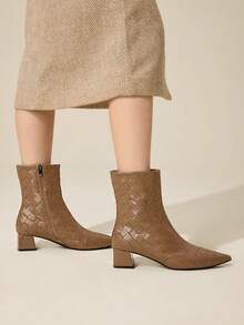 CUCCOO CHICEST Botines de tacón grueso de punta fina y versátiles para mujer - Marrón - Ver 5