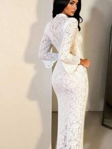 Zolique Autumn New Elegant Women's Deep V-Strap Trumpet Long Sleeved Hairy Thick Lace Dress With Open Collar Suitable For Parties, Weddings, Dates, And Outings Fall Cloth For Women