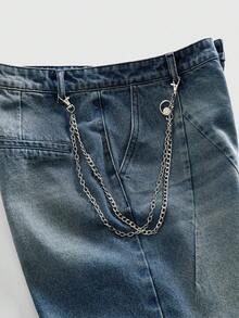 ROMWE MEN Street Life Pantalones cortos vaqueros de hombre con bolsillos, corte holgado y casual - Azul - Ver 6