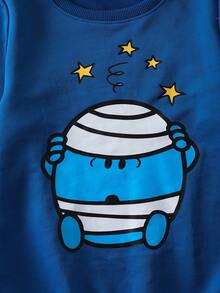 Mr Men Little Miss X SHEIN Tween Boy Casual Cartoon & Letter Graphic Crew Neck Sweatshirt, Autumn - Blue - View 5