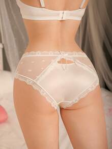 DelicateAllure 1件蕾丝边网纱拼接高档女士丁字裤 - 白色 - 查看 5